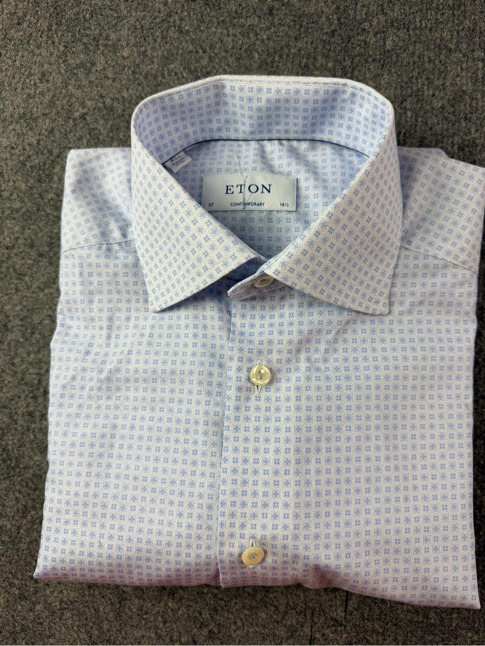 Eton Contemporary Mens 100% Cotton Long Sleeve Dress Shirt Size 37-14.5 Blue